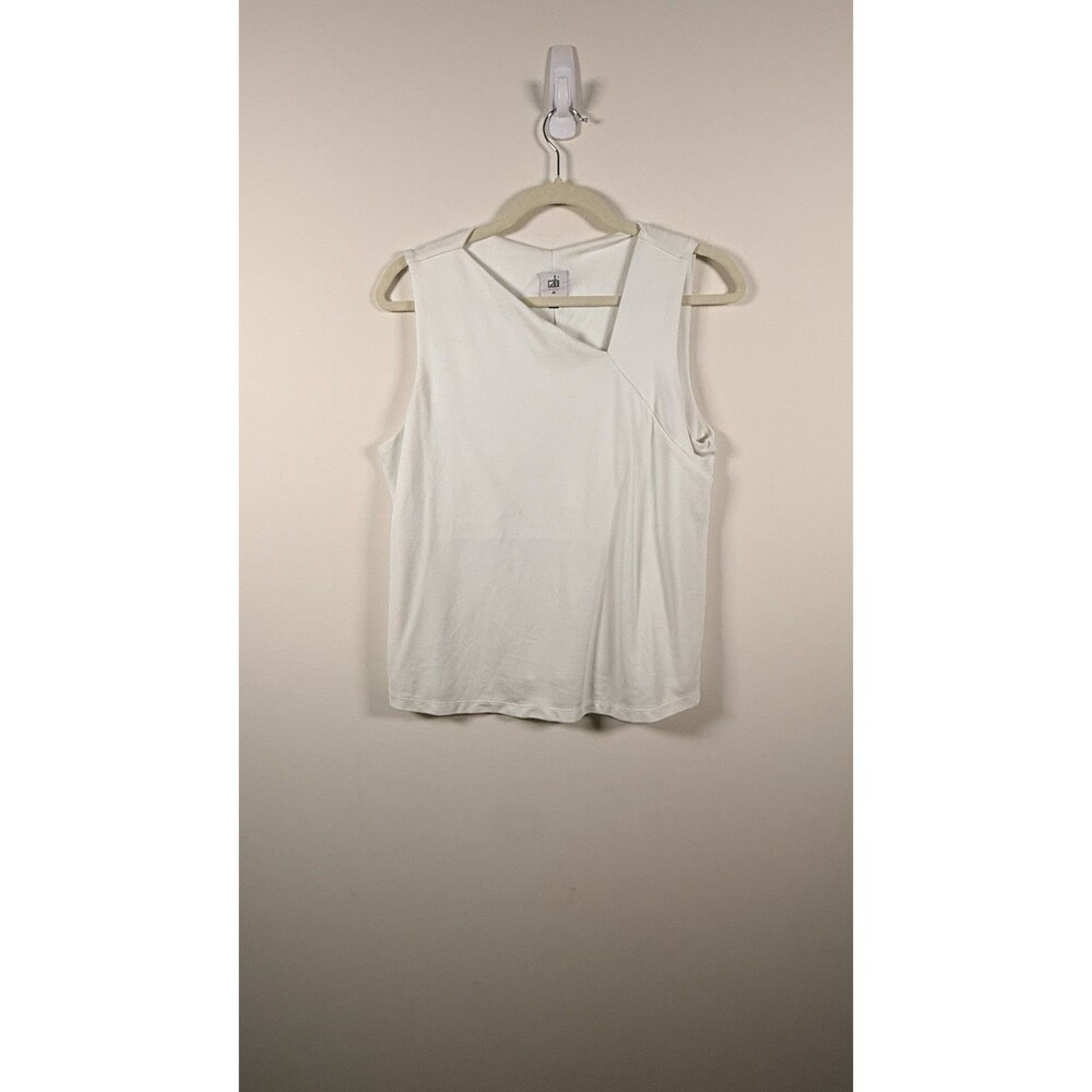 Cabi White V-Neck Sleeveless Knit Stretch Sleeveless Asymetrical Blouse - M